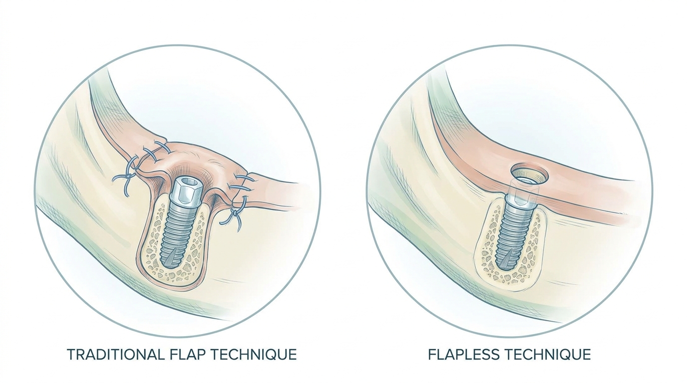 Confronto tra tecnica implantare tradizionale con lembo e tecnica flapless mininvasiva