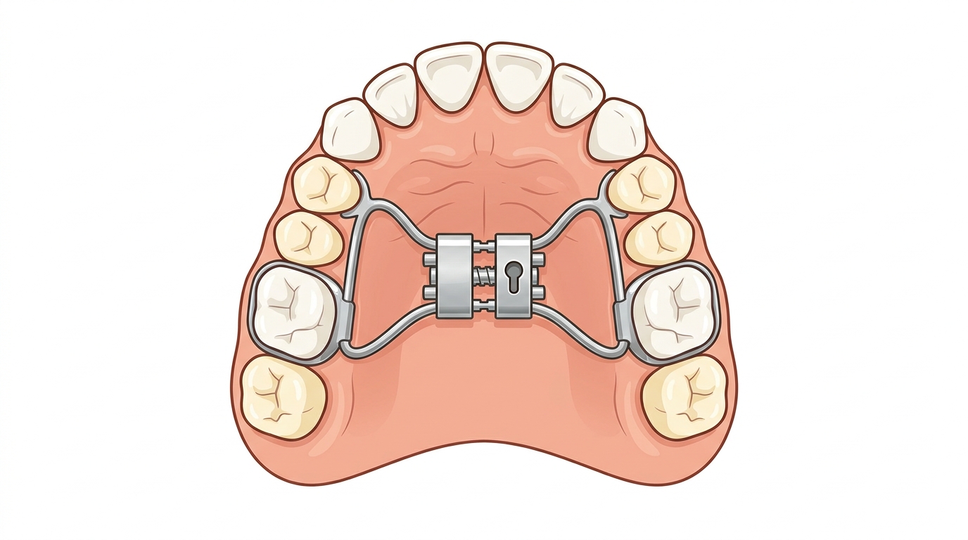 Espansore palatale su arcata superiore con dentizione mista: denti da latte e permanenti in eruzione